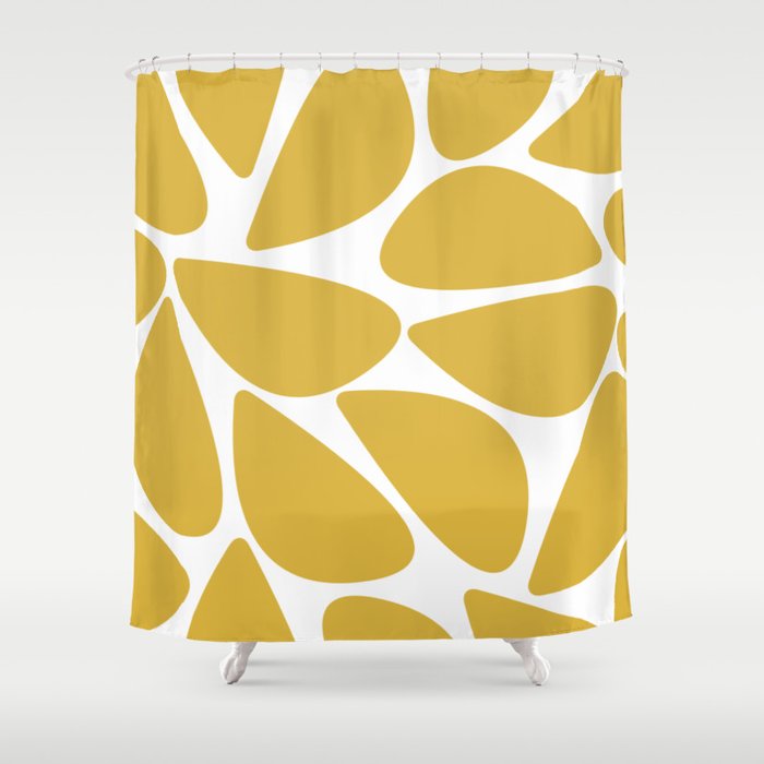 Riverbed Stones Minimalist Abstract Pattern in Light Mustard Yellow and White Shower Curtain Gallery Image 1