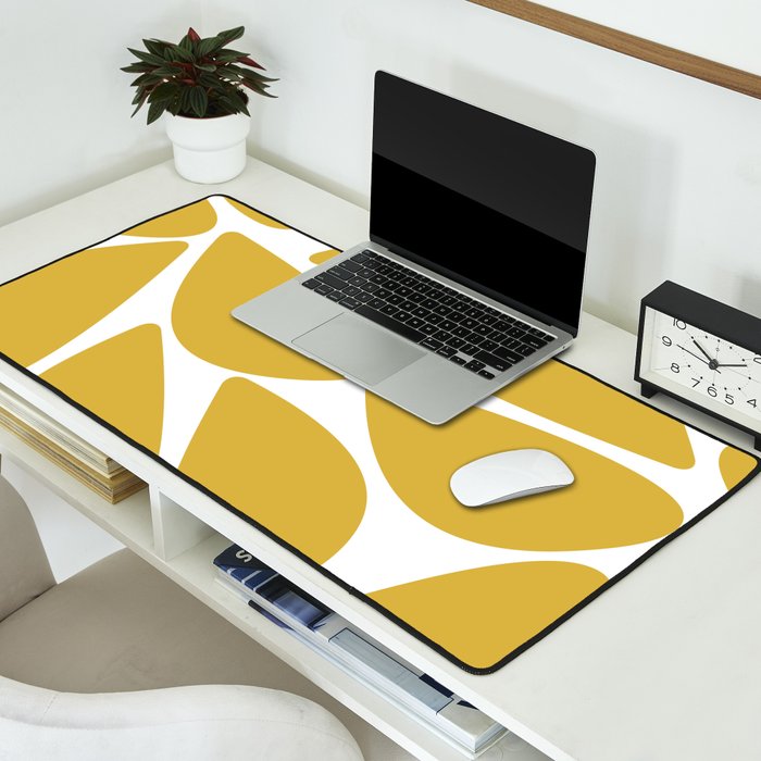 Riverbed Stones Minimalist Abstract Pattern in Light Mustard Yellow and White Desk Mat Gallery Image 2
