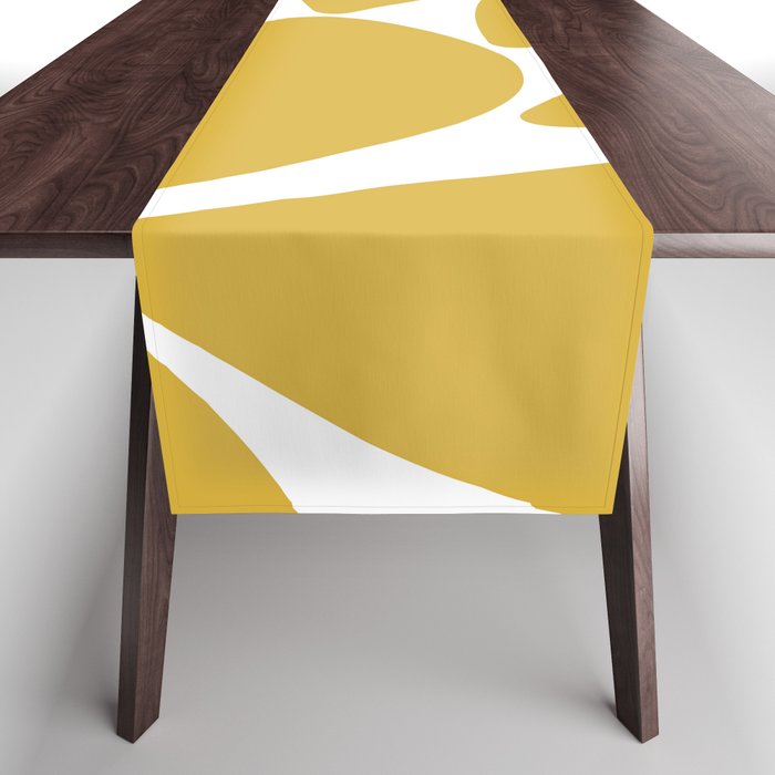 Riverbed Stones Minimalist Abstract Pattern in Light Mustard Yellow and White Table Runner Gallery Image 1