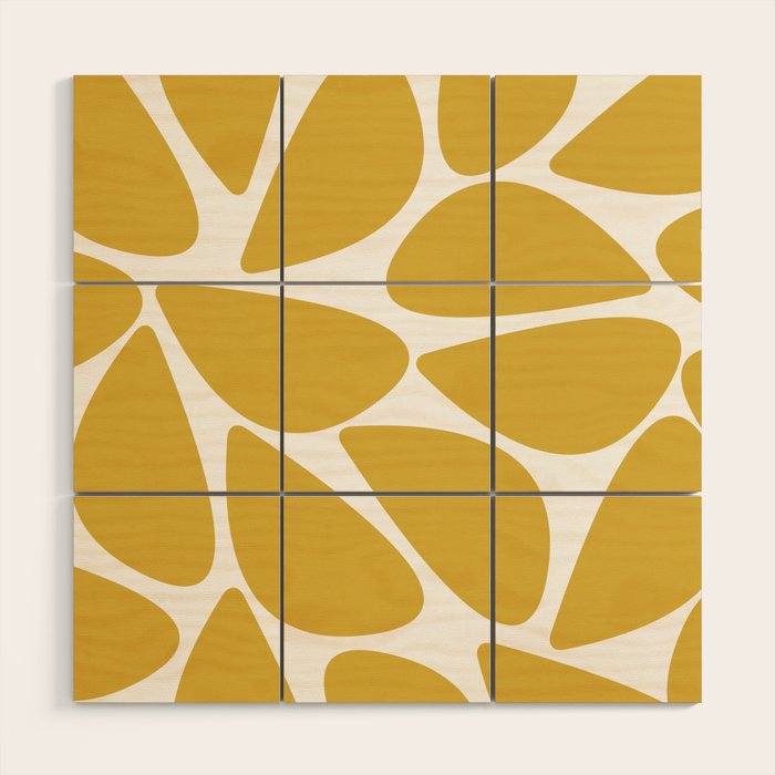 Riverbed Stones Minimalist Abstract Pattern in Light Mustard Yellow and White Wood Wall Art Gallery Image 1