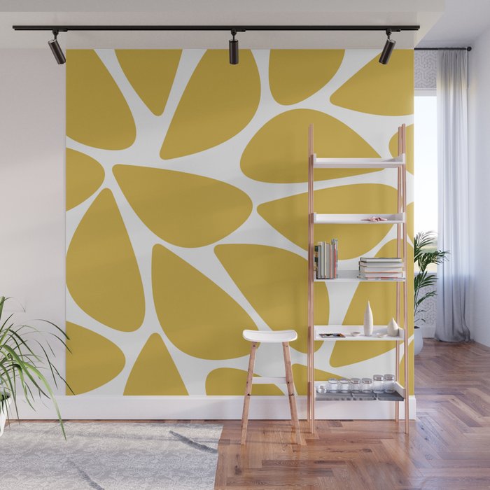 Riverbed Stones Minimalist Abstract Pattern in Light Mustard Yellow and White Wall Mural Gallery Image 1