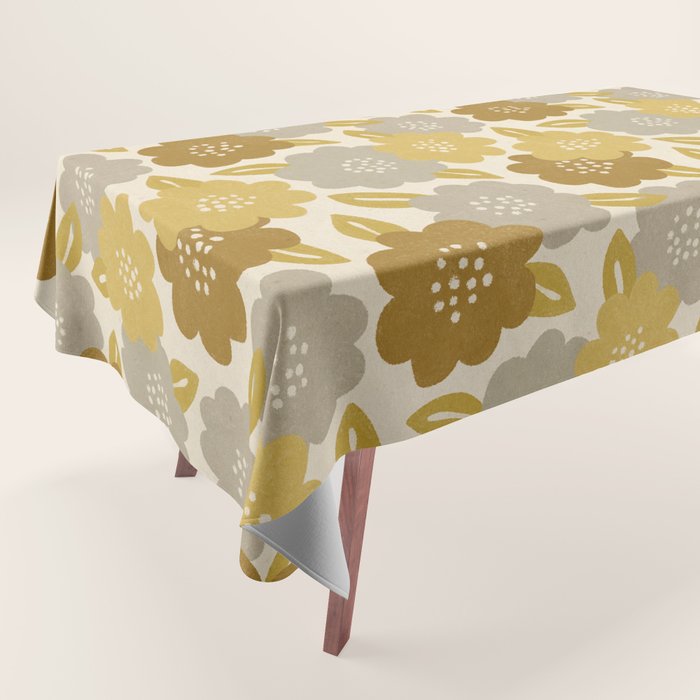 Warm Neutral Floral Pattern Tablecloth Gallery Image 1