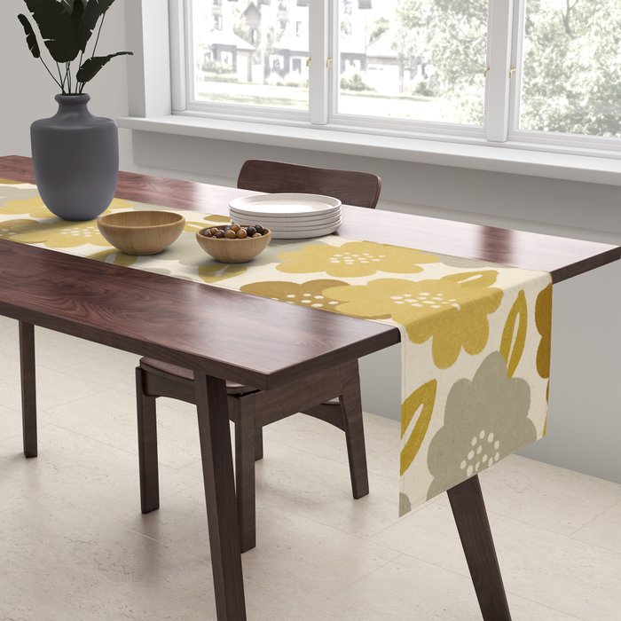 Warm Neutral Floral Pattern Table Runner Gallery Image 2
