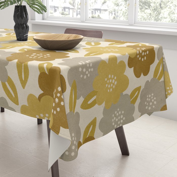 Warm Neutral Floral Pattern Tablecloth Gallery Image 3
