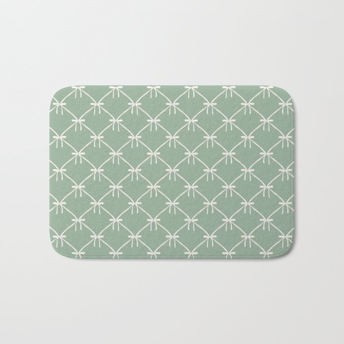 Bows & Ribbons Pattern XXVII Sage Green Bath Mat Gallery Image 1