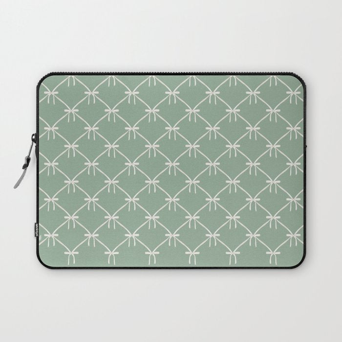 Bows & Ribbons Pattern XXVII Sage Green Laptop Sleeve Gallery Image 1