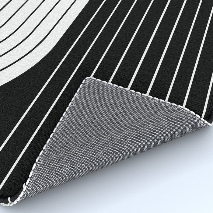 Two Tone Line Curvature VIII Black and White Modern Arch Abstract Rug Gallery Image 4