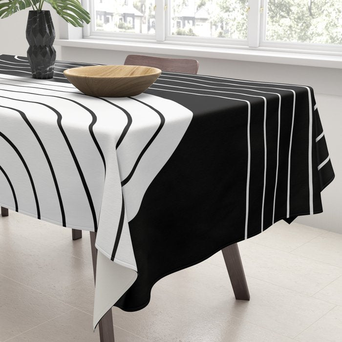 Two Tone Line Curvature VIII Black and White Modern Arch Abstract Tablecloth Gallery Image 3