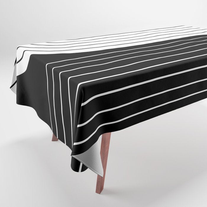 Two Tone Line Curvature VIII Black and White Modern Arch Abstract Tablecloth Gallery Image 1