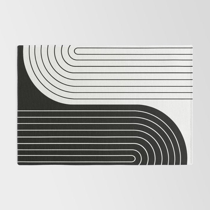 Two Tone Line Curvature VIII Black and White Modern Arch Abstract Rug Gallery Image 2