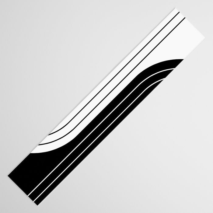 Two Tone Line Curvature VIII Black and White Modern Arch Abstract Table Runner Gallery Image 3