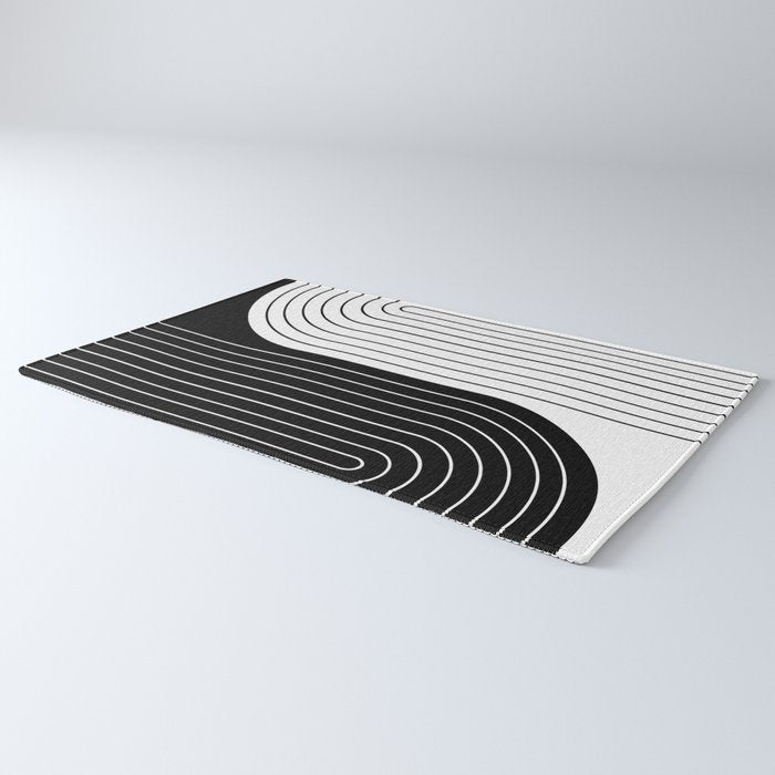 Two Tone Line Curvature VIII Black and White Modern Arch Abstract Rug Gallery Image 3