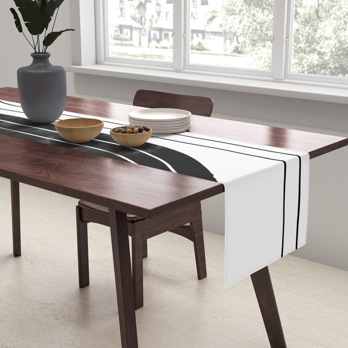 Two Tone Line Curvature VIII Black and White Modern Arch Abstract Table Runner Gallery Image 2