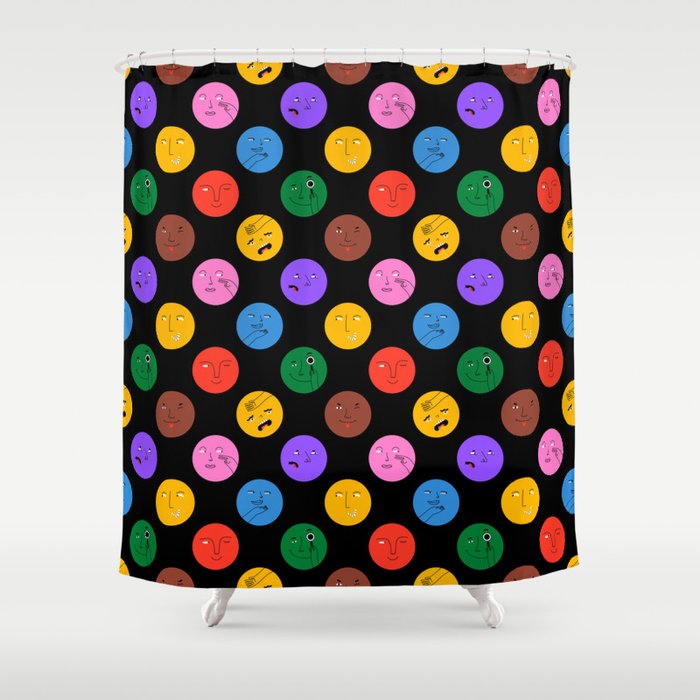 Funny colorful cartoon character face pattern Shower Curtain Gallery Image 1