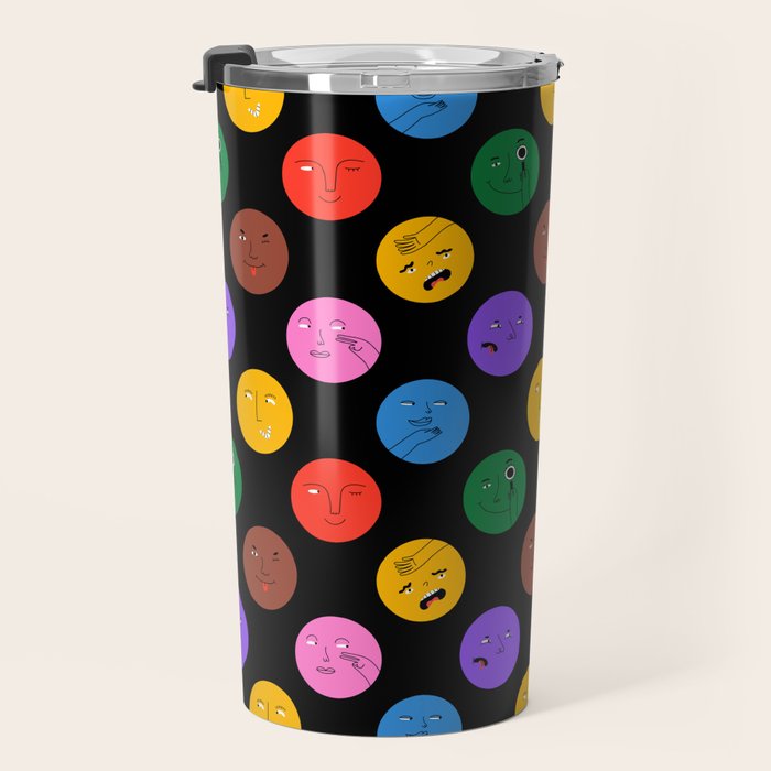 Funny colorful cartoon character face pattern Travel Mug Gallery Image 3