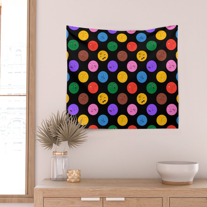 Funny colorful cartoon character face pattern Wall Tapestry Gallery Image 2