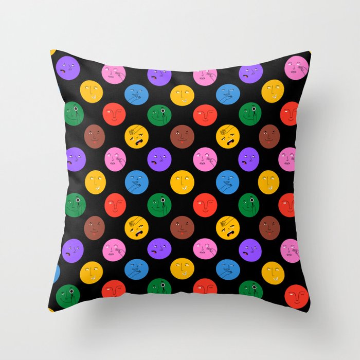 Funny colorful cartoon character face pattern Throw Pillow Gallery Image 6