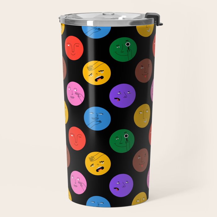 Funny colorful cartoon character face pattern Travel Mug Gallery Image 2