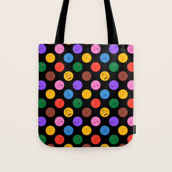Funny colorful cartoon character face pattern Tote Bag Gallery Image 1