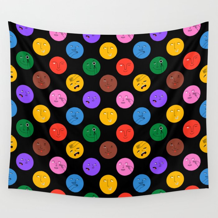 Funny colorful cartoon character face pattern Wall Tapestry Gallery Image 1