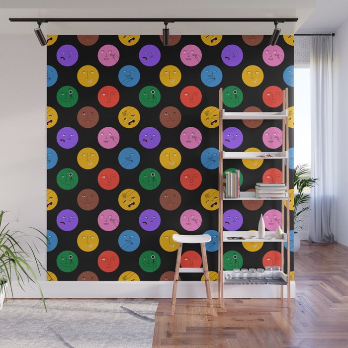 Funny colorful cartoon character face pattern Wall Mural Gallery Image 1