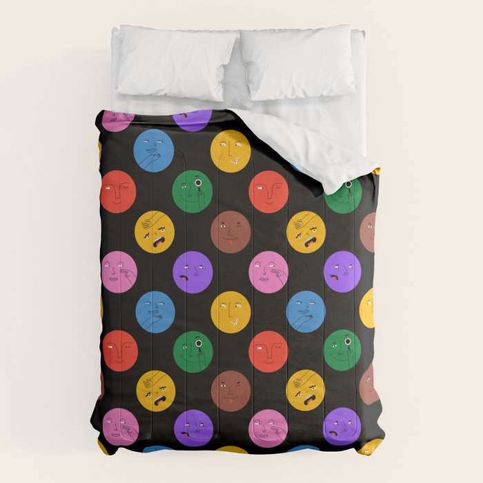 Funny colorful cartoon character face pattern Comforter Gallery Image 1
