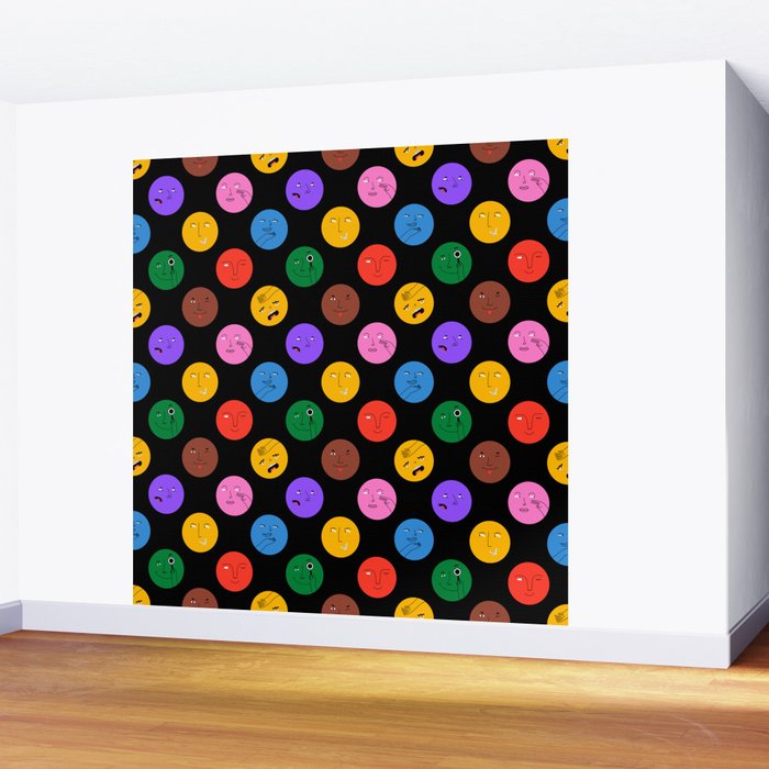 Funny colorful cartoon character face pattern Wall Mural Gallery Image 2
