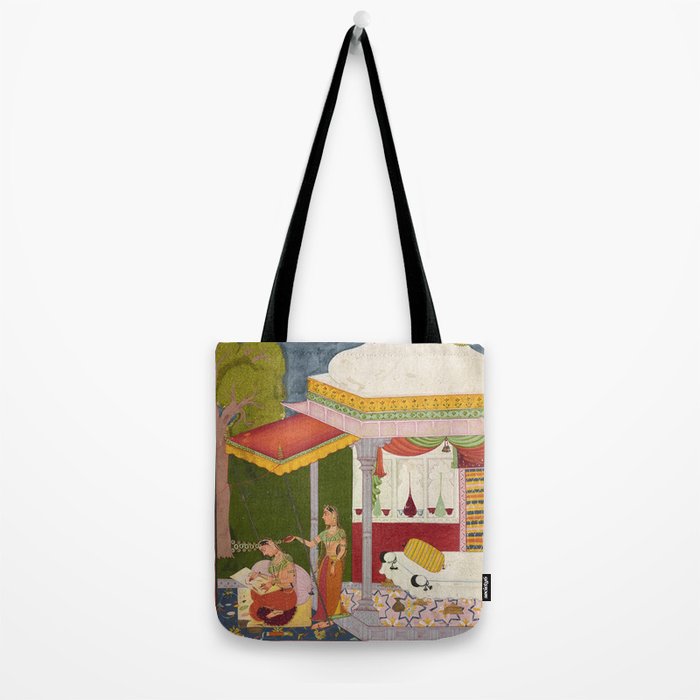 Dhanasri Ragini Antique Indian Painted Illustration Princess Pavilion Tote Bag Gallery Image 2