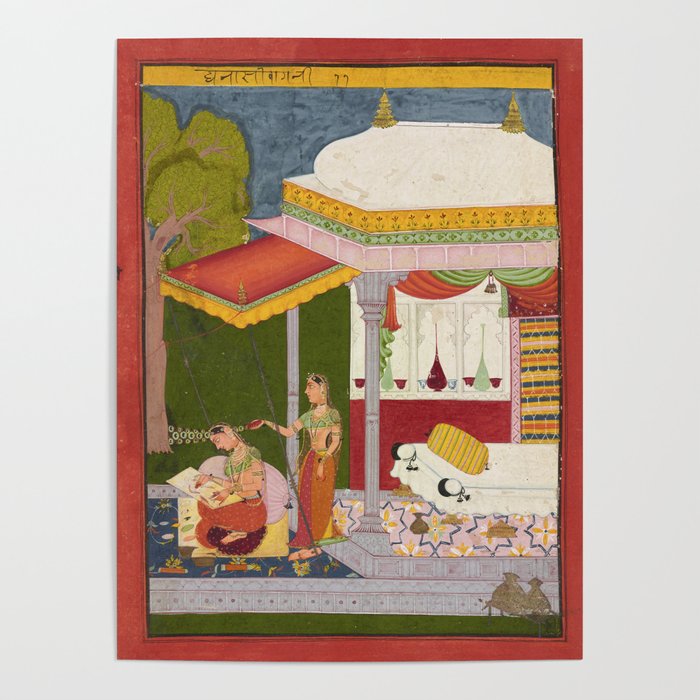 Dhanasri Ragini Antique Indian Painted Illustration Princess Pavilion Poster Gallery Image 1