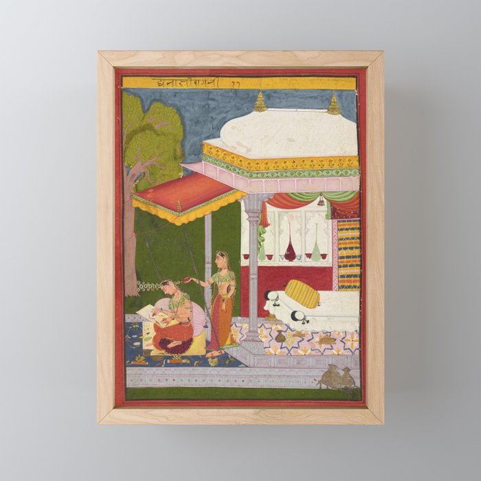 Dhanasri Ragini Antique Indian Painted Illustration Princess Pavilion Mini Art Print Gallery Image 1
