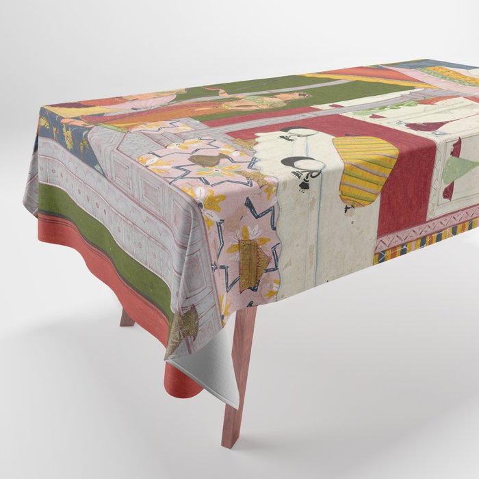 Dhanasri Ragini Antique Indian Painted Illustration Princess Pavilion Tablecloth Gallery Image 1