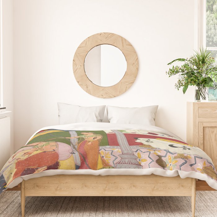 Dhanasri Ragini Antique Indian Painted Illustration Princess Pavilion Duvet Cover Gallery Image 3