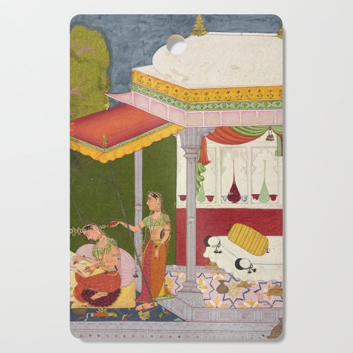 Dhanasri Ragini Antique Indian Painted Illustration Princess Pavilion Cutting Board Gallery Image 1
