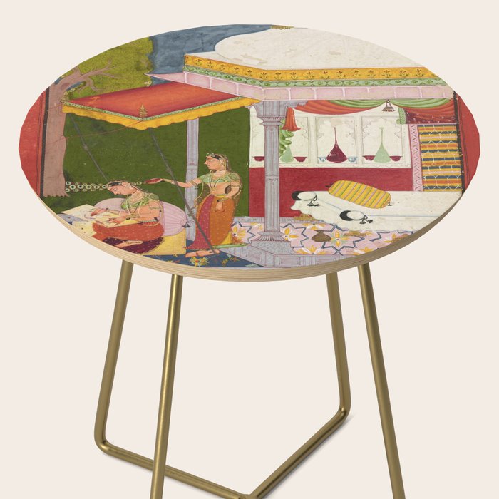 Dhanasri Ragini Antique Indian Painted Illustration Princess Pavilion Side Table Gallery Image 2
