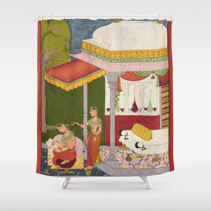 Dhanasri Ragini Antique Indian Painted Illustration Princess Pavilion Shower Curtain Gallery Image 1