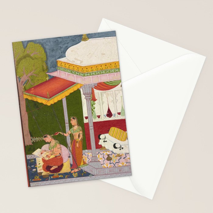 Dhanasri Ragini Antique Indian Painted Illustration Princess Pavilion Stationery Card Gallery Image 2
