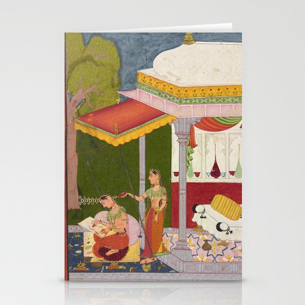 Dhanasri Ragini Antique Indian Painted Illustration Princess Pavilion Stationery Card Gallery Image 1