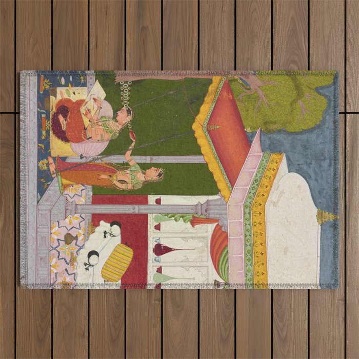 Dhanasri Ragini Antique Indian Painted Illustration Princess Pavilion Outdoor Rug Gallery Image 1
