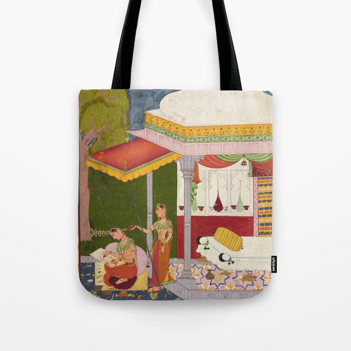 Dhanasri Ragini Antique Indian Painted Illustration Princess Pavilion Tote Bag Gallery Image 1