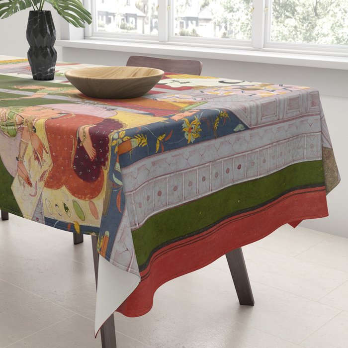 Dhanasri Ragini Antique Indian Painted Illustration Princess Pavilion Tablecloth Gallery Image 3