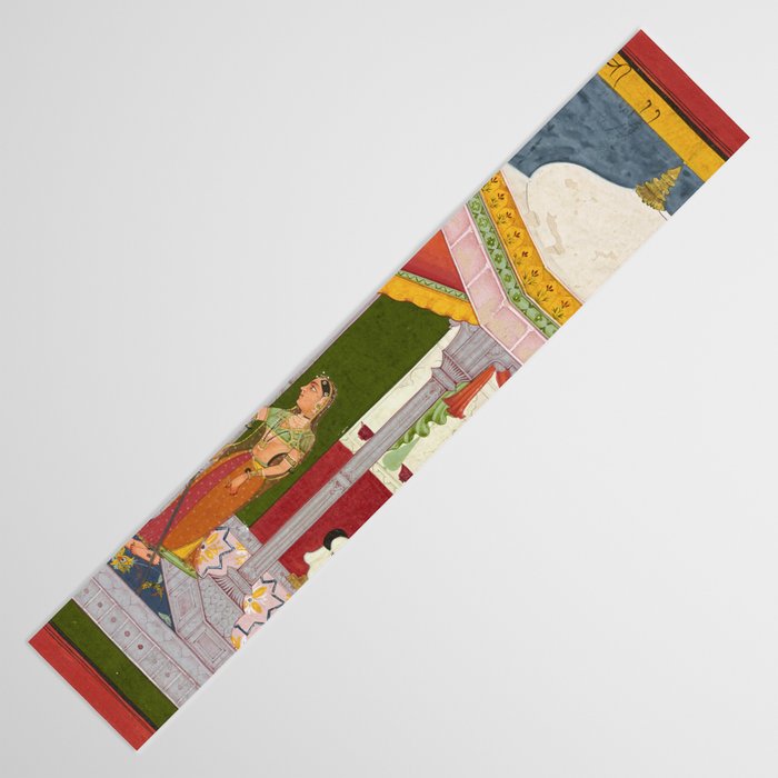 Dhanasri Ragini Antique Indian Painted Illustration Princess Pavilion Table Runner Gallery Image 3