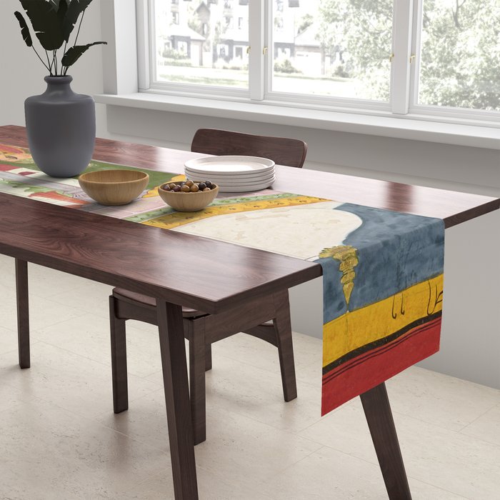 Dhanasri Ragini Antique Indian Painted Illustration Princess Pavilion Table Runner Gallery Image 2