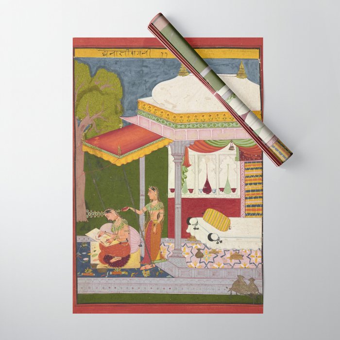 Dhanasri Ragini Antique Indian Painted Illustration Princess Pavilion Wrapping Paper Gallery Image 1