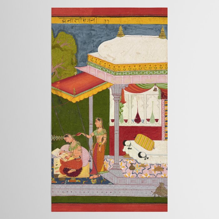 Dhanasri Ragini Antique Indian Painted Illustration Princess Pavilion Tablecloth Gallery Image 2