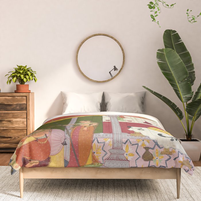 Dhanasri Ragini Antique Indian Painted Illustration Princess Pavilion Comforter Gallery Image 3