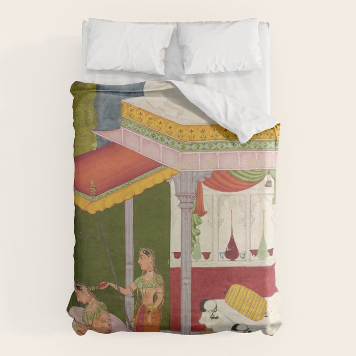 Dhanasri Ragini Antique Indian Painted Illustration Princess Pavilion Duvet Cover Gallery Image 1