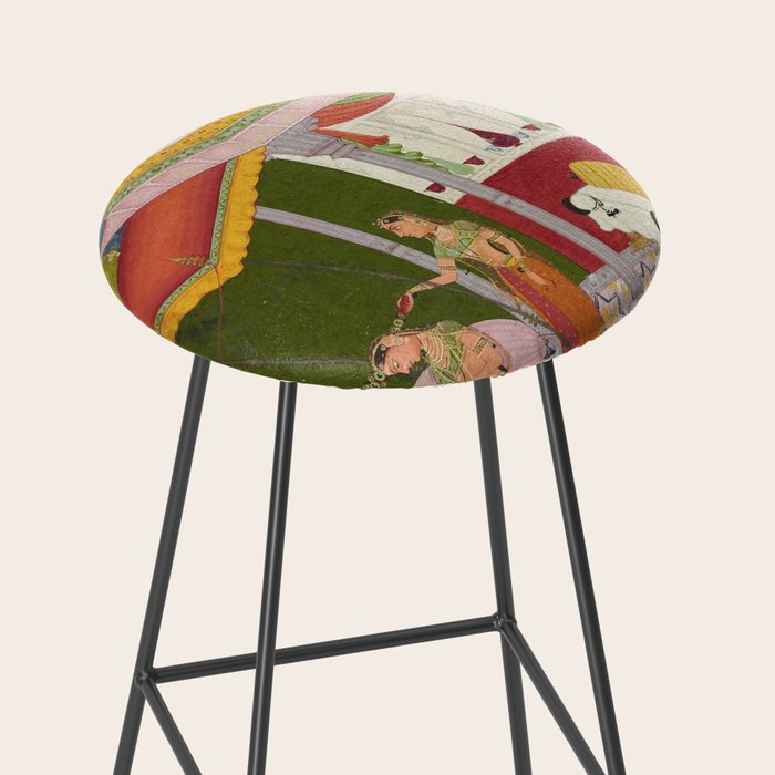 Dhanasri Ragini Antique Indian Painted Illustration Princess Pavilion Stool Gallery Image 2