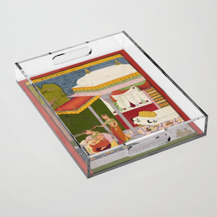 Dhanasri Ragini Antique Indian Painted Illustration Princess Pavilion Acrylic Tray Gallery Image 1