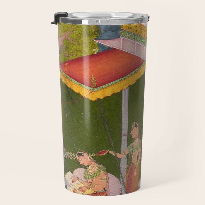 Dhanasri Ragini Antique Indian Painted Illustration Princess Pavilion Travel Mug Gallery Image 3