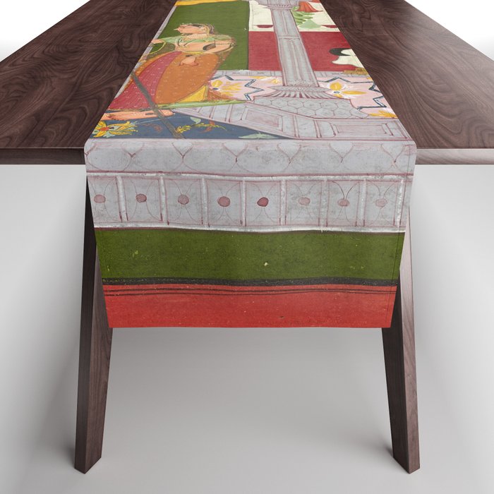 Dhanasri Ragini Antique Indian Painted Illustration Princess Pavilion Table Runner Gallery Image 1
